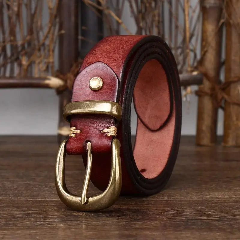 Full-grain leather belt with brass buckle showcasing timeless style and craftsmanship
