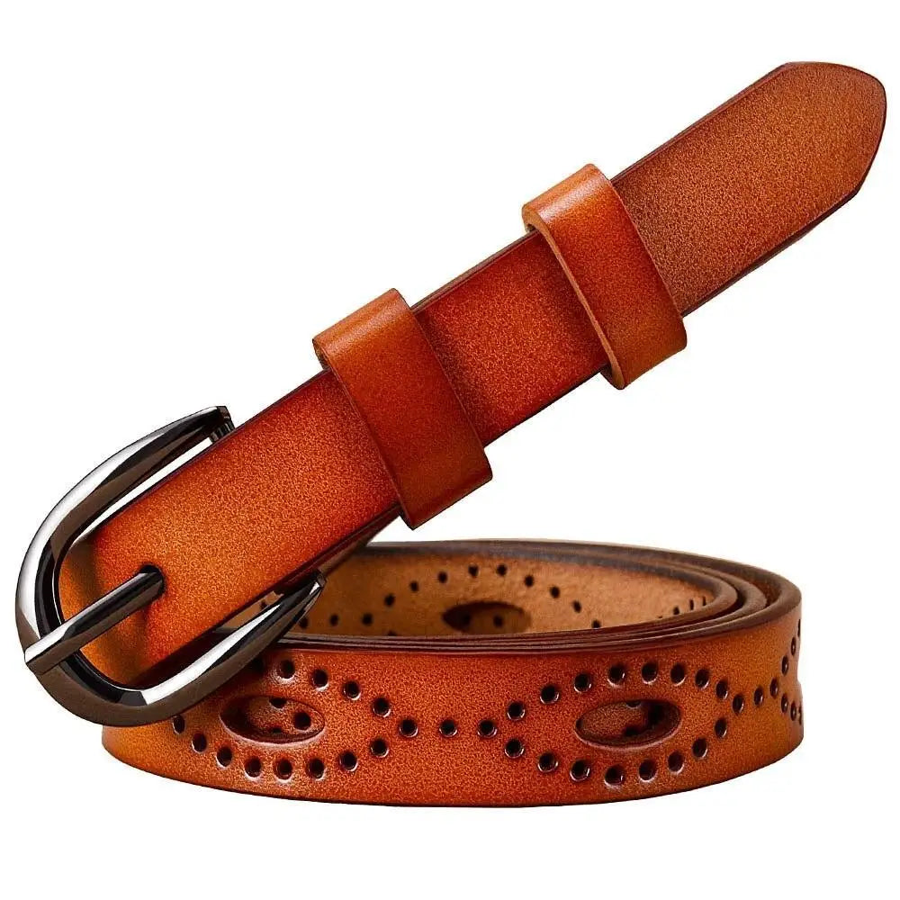 Caia Genuine Leather Brown Belt with Decorative Perforations for Men