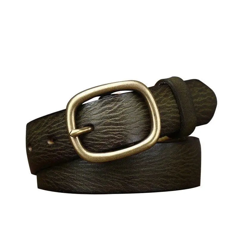 Olive-green Claniuniu Belt with brass buckle made from full-grain leather