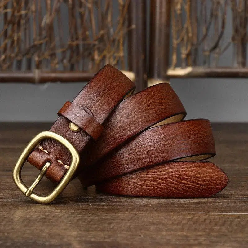 Claniuniu belt made of full-grain leather with brass buckle for classic style