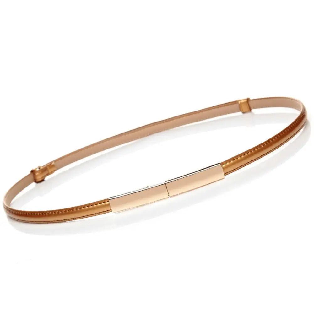 Metallic gold belt with rectangular buckle from Stacked Patent Leather Belts collection