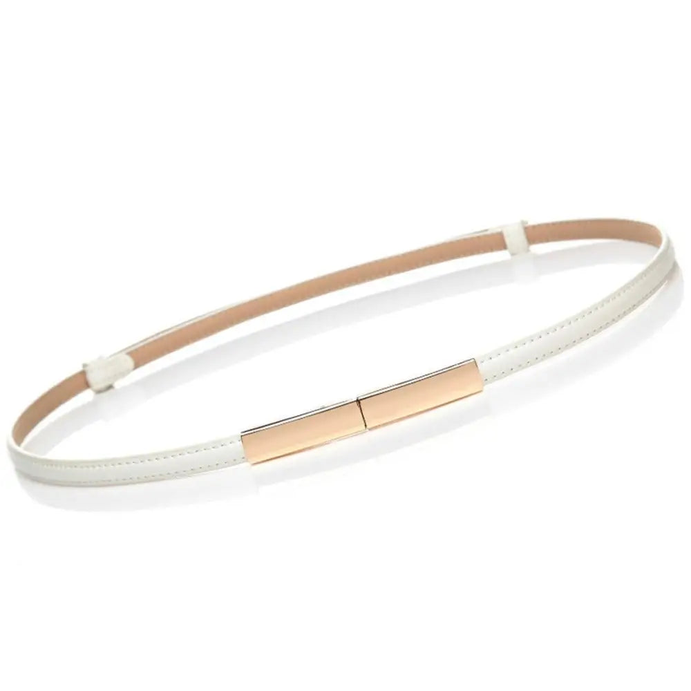 White belt with gold buckle from the Stacked Patent Leather Belts collection