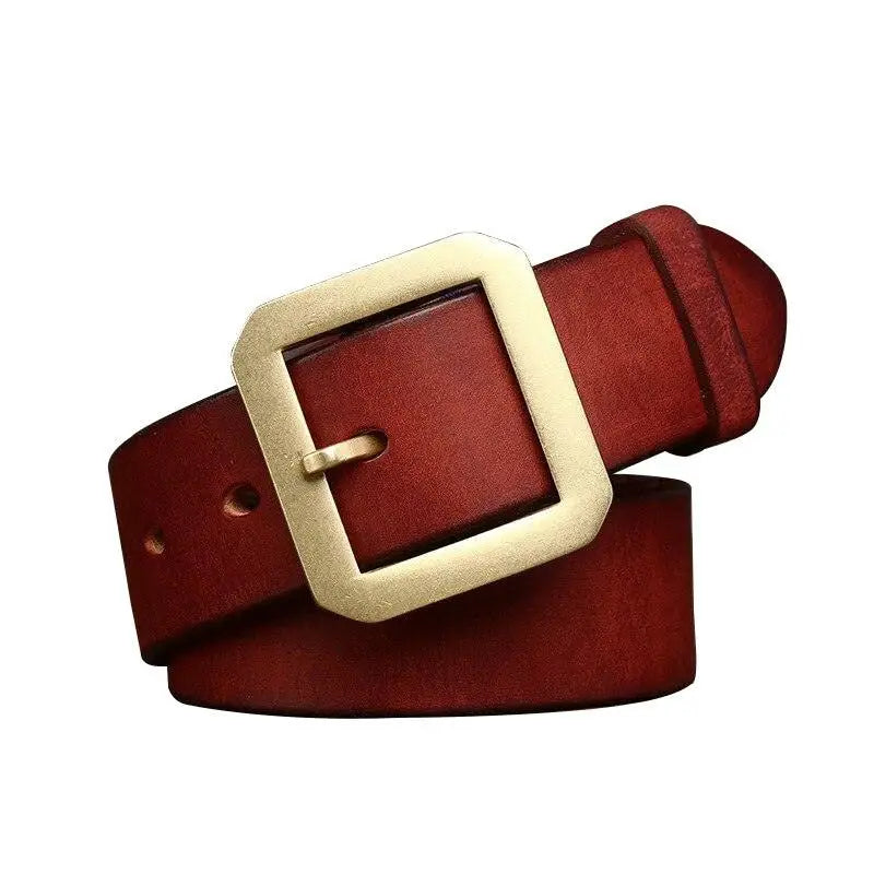 Brown leather belt with a gold brass buckle from Leather Belts with Brass Buckles collection