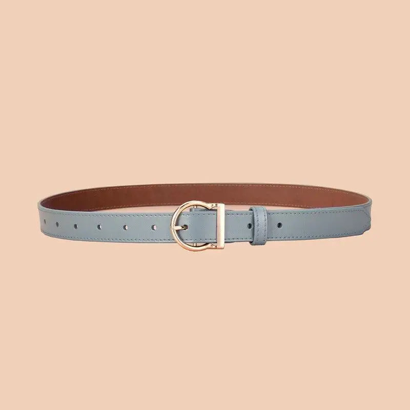 Light blue leather belt with a gold buckle from Assorted Colorful Leather Belts collection