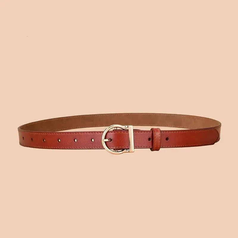 Brown leather belt with a gold buckle from the Assorted Colorful Leather Belts collection