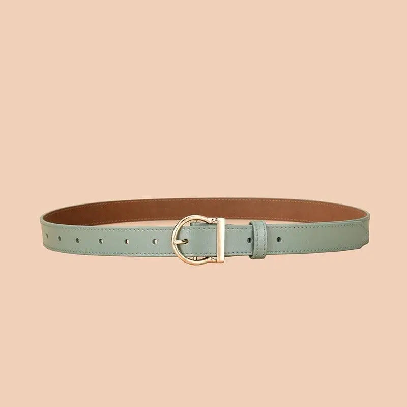 Light green leather belt with a gold buckle from the Assorted Colorful Leather Belts collection