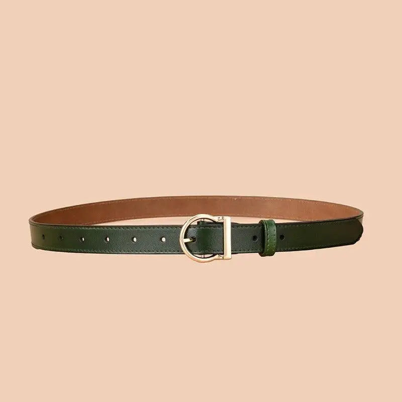 Green leather belt with silver buckle from Assorted Colorful Leather Belts with Gold Buckles