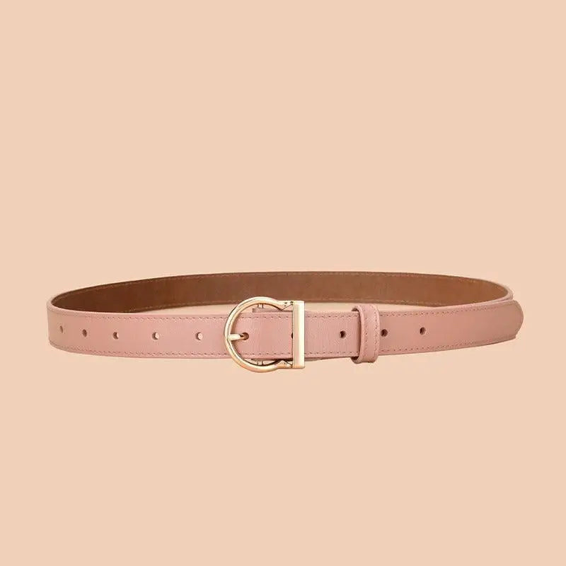 Pink leather belt with a gold buckle from Assorted Colorful Leather Belts collection