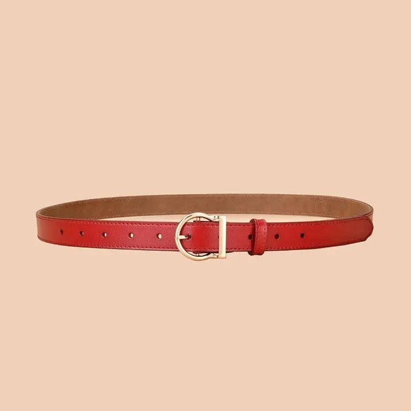 Red leather belt with gold buckle from Assorted Colorful Leather Belts collection