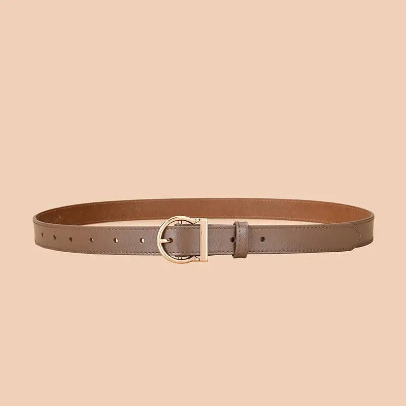Taupe leather belt with gold buckle from Assorted Colorful Leather Belts collection