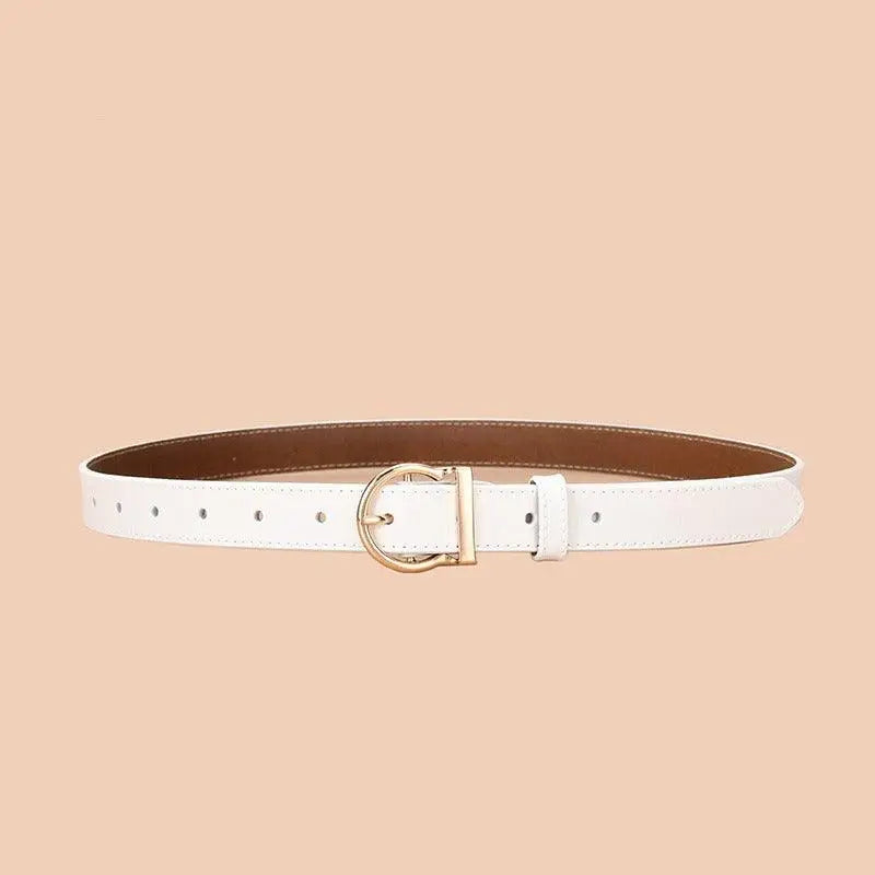 White leather belt with a gold buckle from Assorted Colorful Leather Belts collection