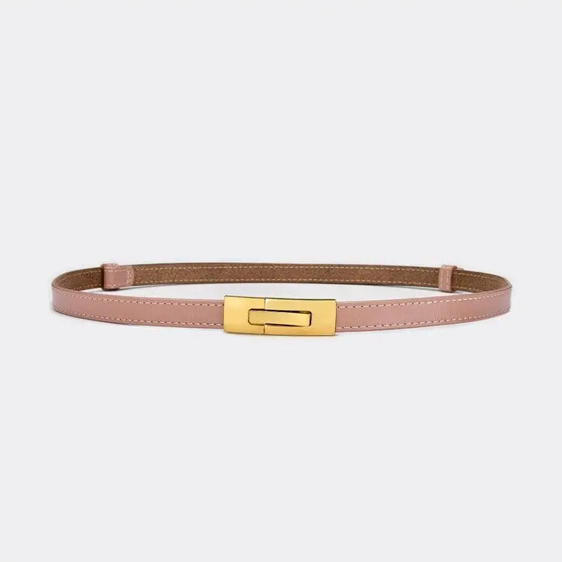 Pink leather belt with gold buckle to enhance personal style and sophistication