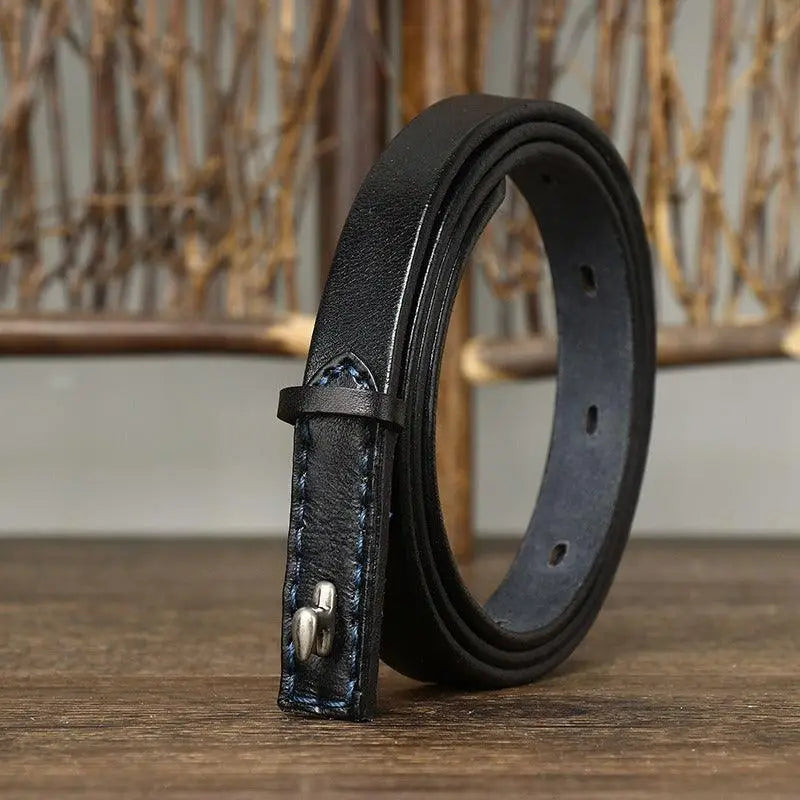 High-quality black leather belt with stitched edges and silver buckle for men