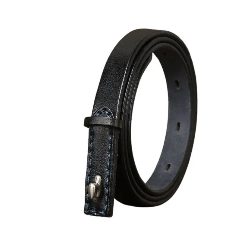 Black leather belt with stitched edges and silver buckle from Leather Belts with Silver Buckle collection