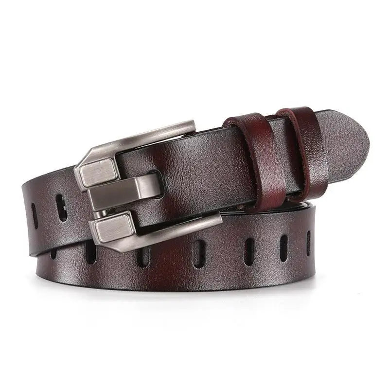 Brown leather belt with silver buckle from Gulisa Leather for distressed denim shorts
