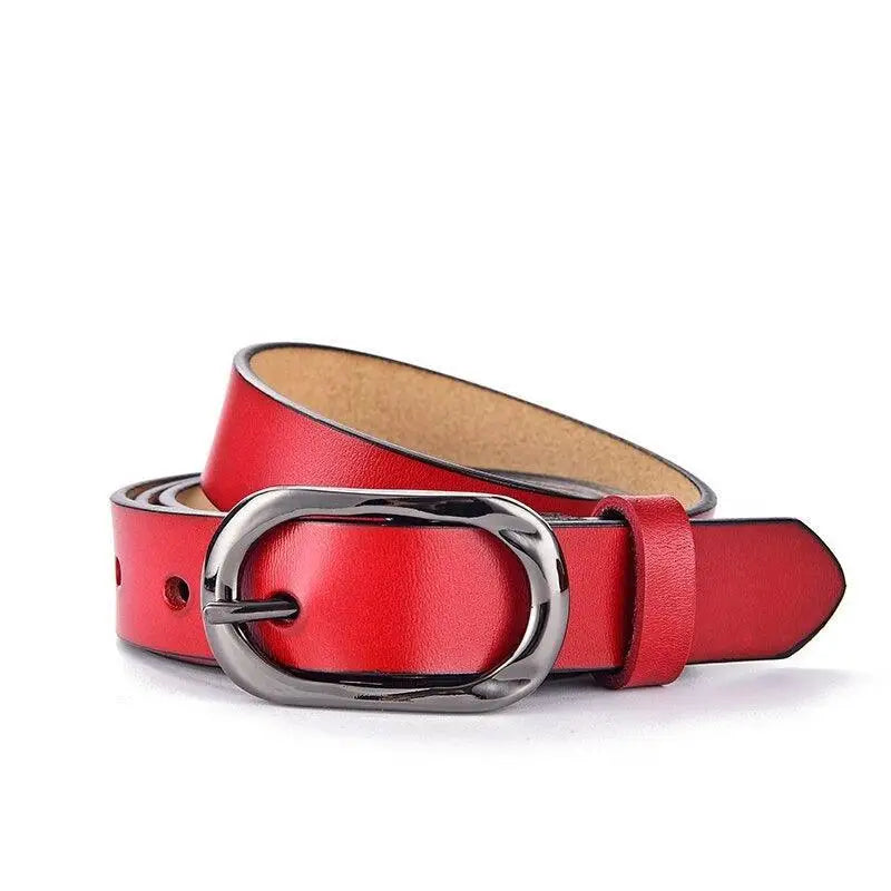 Red leather belt with oval silver buckle from Leather Belts with Silver and Oval Buckles