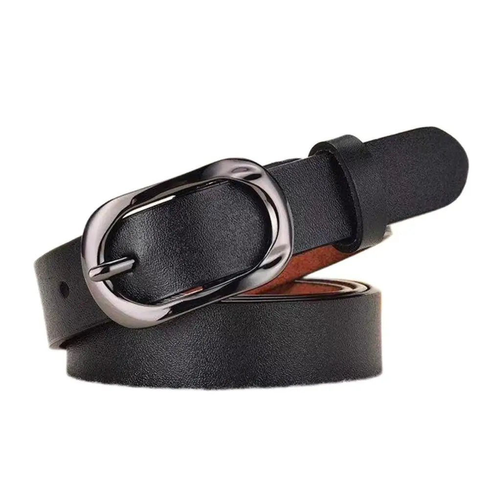 Black leather belt with an oval silver buckle from Leather Belts with Silver and Oval Buckles
