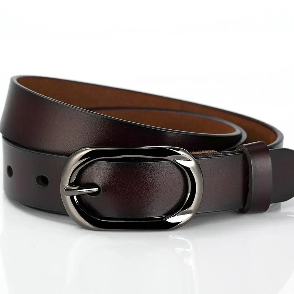 Brown leather belt with silver oval buckle from Leather Belts with Silver and Oval Buckles collection