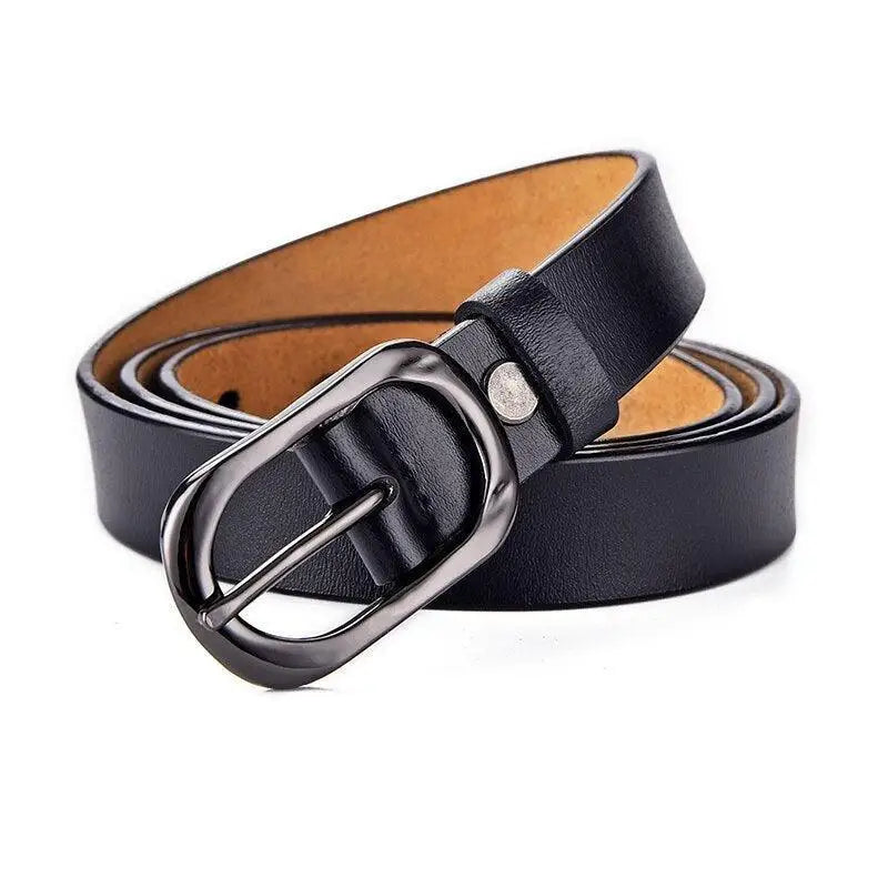 Black leather belt with a silver oval metal buckle from Leather Belts with Silver and Oval Buckles