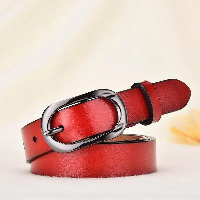 Red leather belt with a silver oval buckle from Leather Belts with Silver and Oval Buckles collection