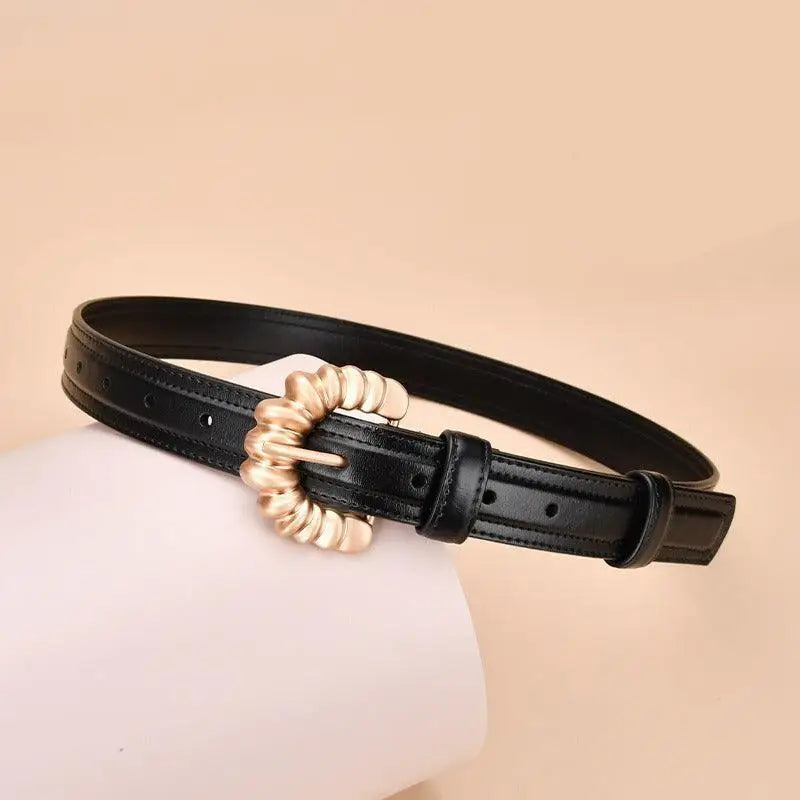 Black Jila Leather Belt with Gold Buckle for Elegant Style