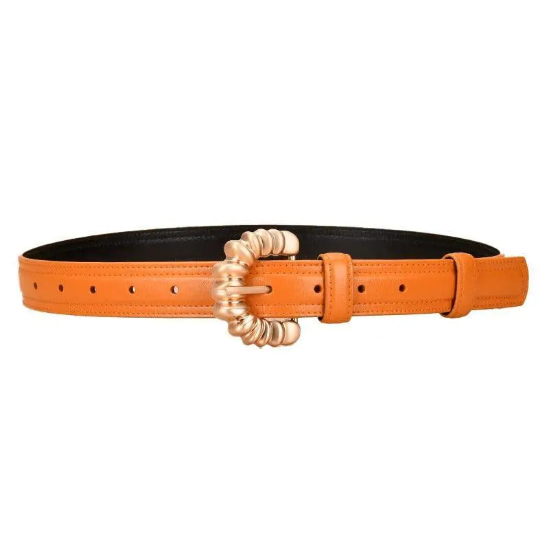 Orange Jila leather belt with gold buckle for elegant style
