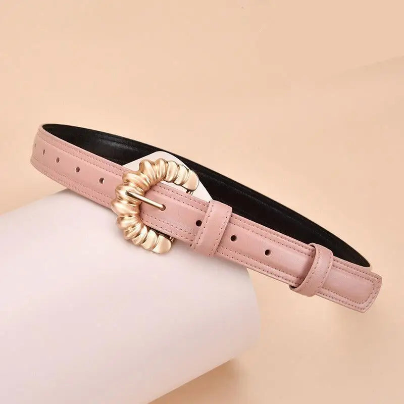 Pink Jila Leather Belt with Gold Buckle for Elegant Style