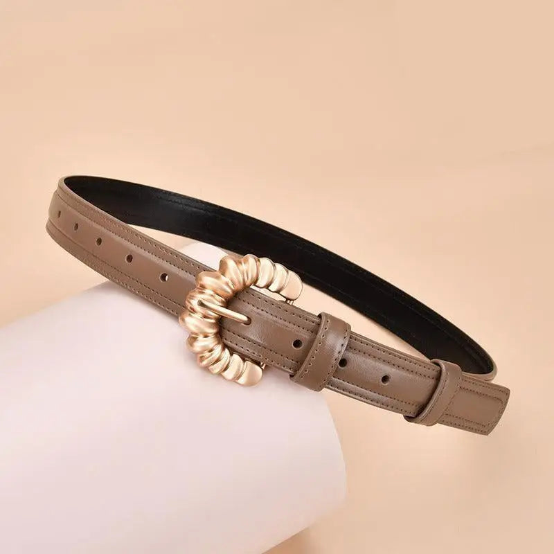 Taupe Jila Leather Belt with Gold Buckle for Elegant Style