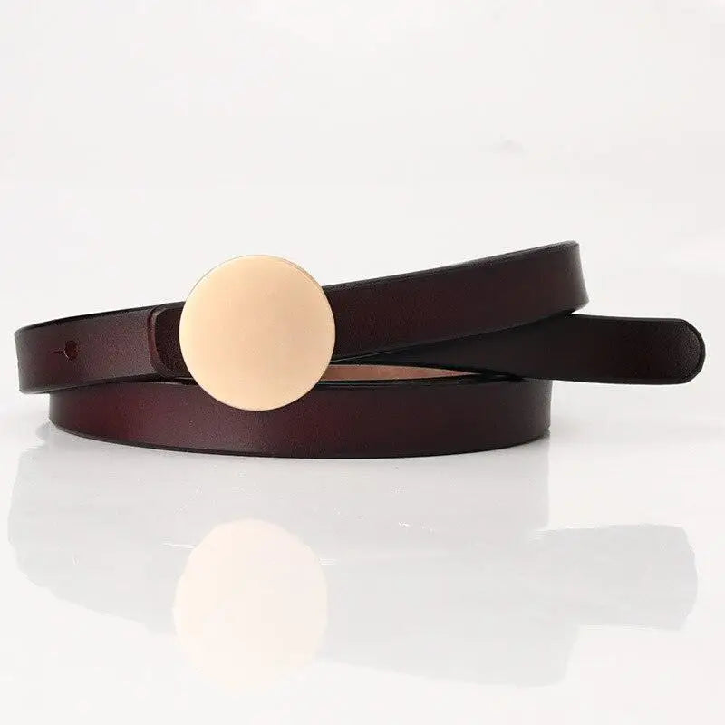 Kira Leather Belt with Round Buckle in Multiple Colors showcasing Burgundy leather belt design