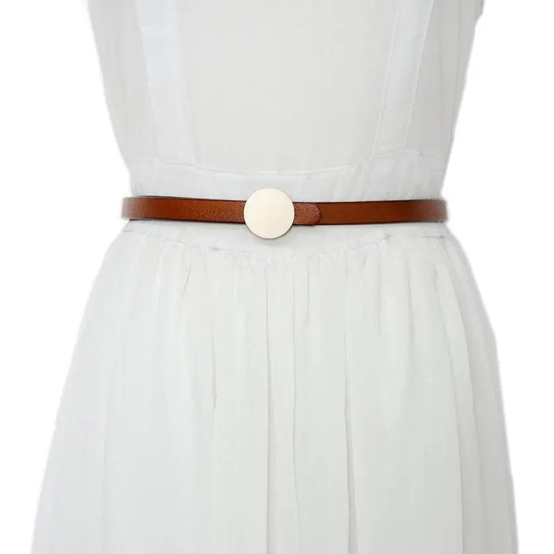 Kira Leather Belt with Circular Buckle in Multiple Colors showcasing premium leather belt style