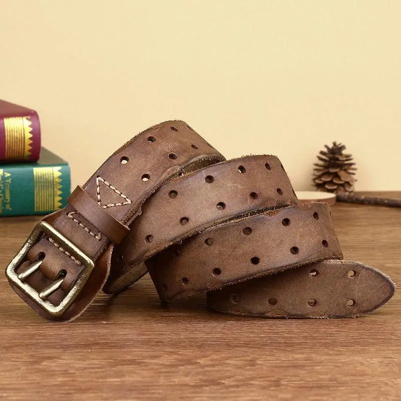 Brown leather belt with holes from Marcnei Leather Belt for men and women