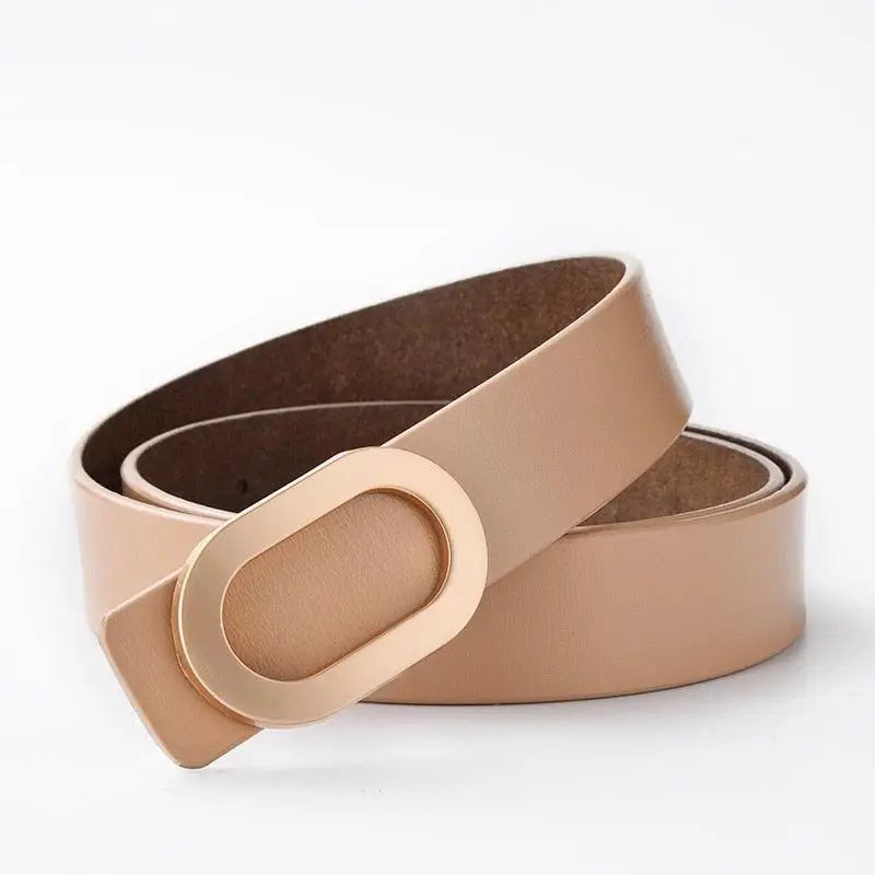 Beige leather belt with oval buckle for stylish accessories in Leather Belts with Oval Buckles collection