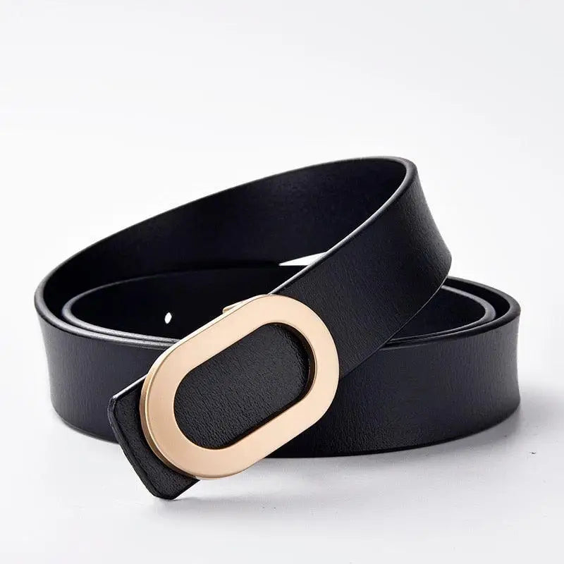 Black leather belt with gold oval buckle from Leather Belts with Oval Buckles collection