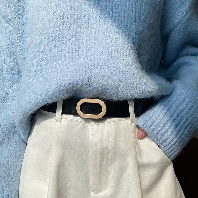 Leather belt with oval buckle in brown and beige options for stylish mens accessories