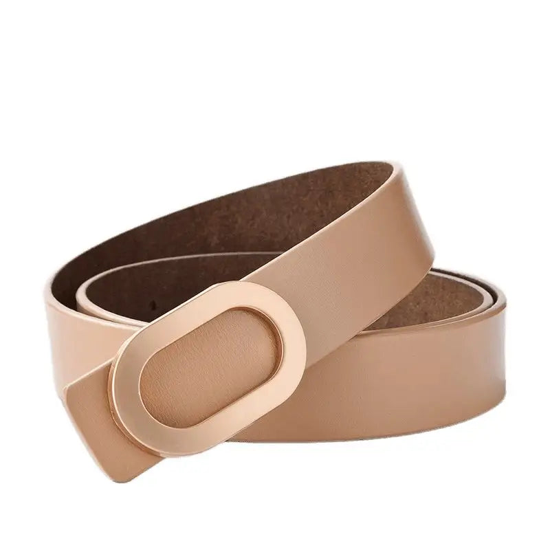 Beige leather belt with oval buckle from Leather Belts with Oval Buckles collection