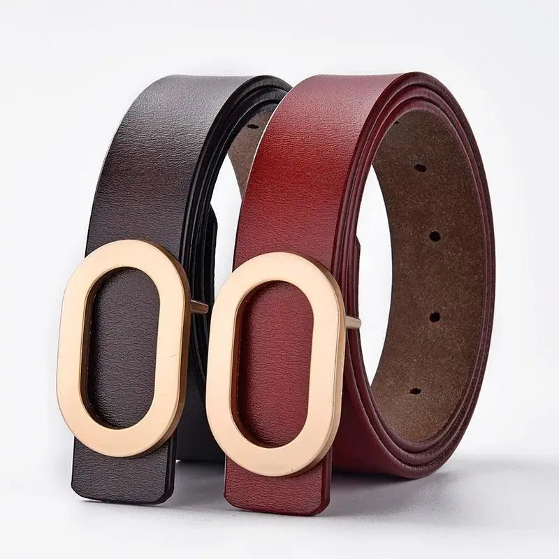 Leather belts with oval buckles in brown and beige options for stylish accessories