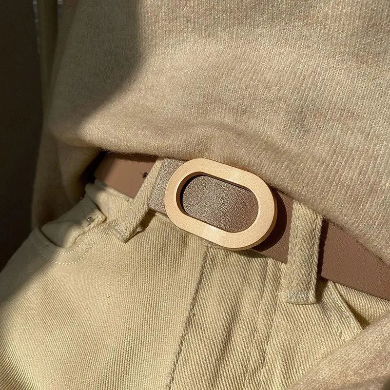 Beige leather belt with oval buckle from Leather Belts with Oval Buckles collection