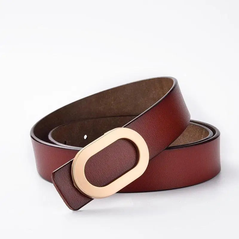 Brown leather belt with gold oval buckle from Leather Belts with Oval Buckles collection