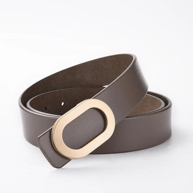 Taupe leather belt with gold oval buckle from Leather Belts with Oval Buckles collection