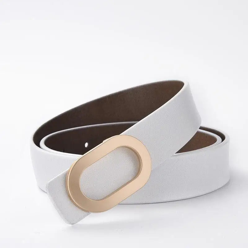 White leather belt with gold oval buckle from Leather Belts with Oval Buckles collection