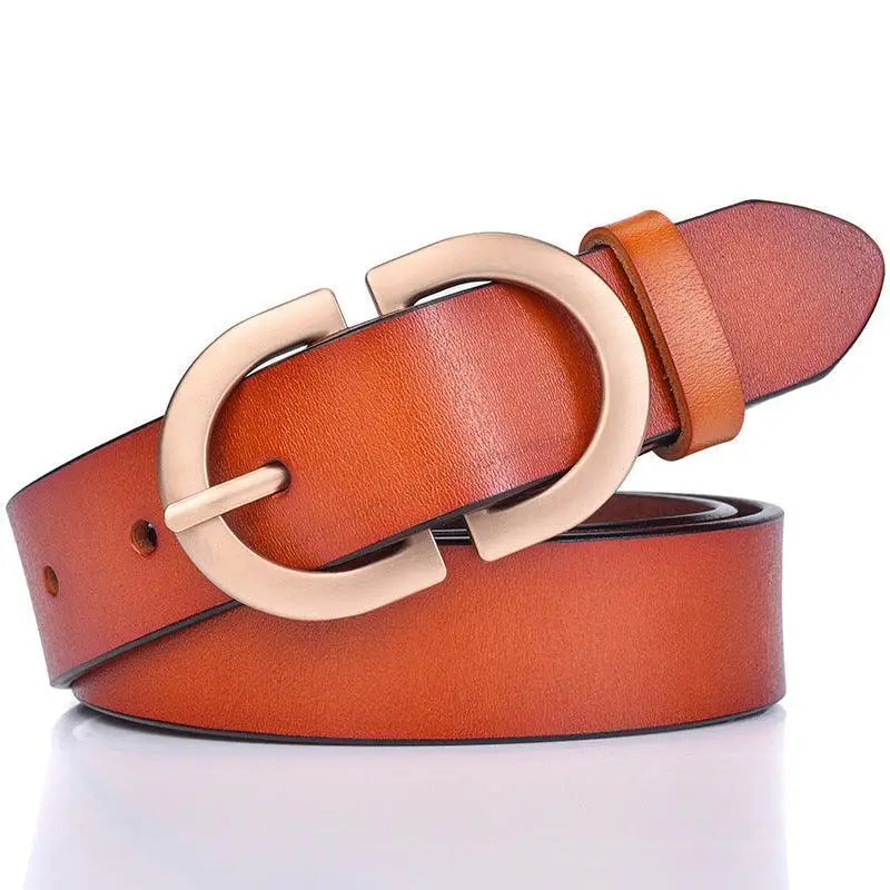 Menenba Belt Brown Leather with Gold Buckle for Women’s Fashion