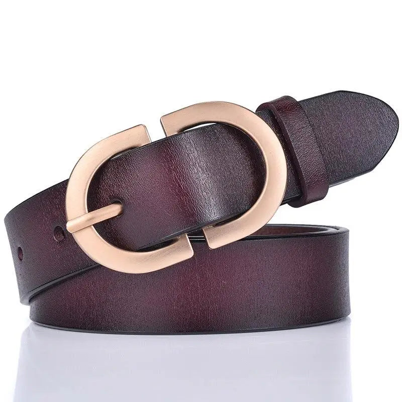 Menenba Belt Black Leather with Gold Buckle for Women’s Fashion showing burgundy leather belt