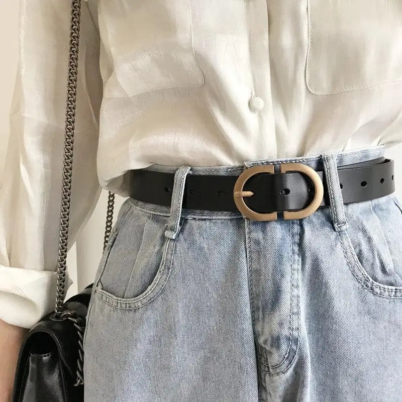 Menenba Belt Black Leather with Gold Buckle for Women’s Fashion product image