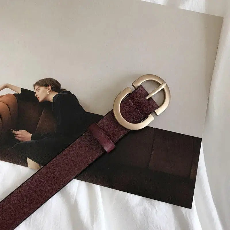 Menenba Belt Burgundy leather with gold buckle for women’s fashion