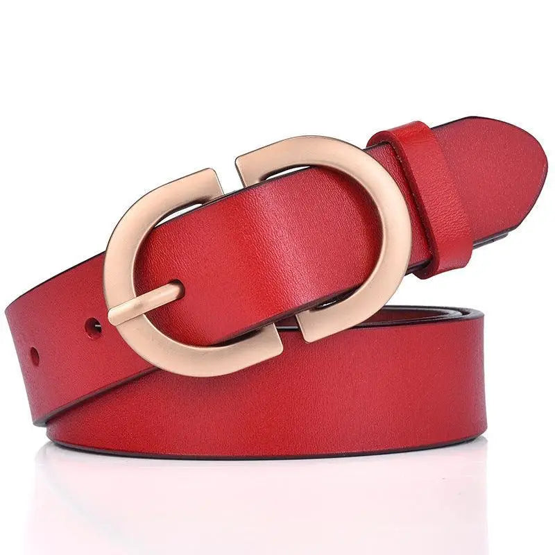 Red leather Menenba Belt with gold buckle for women’s fashion style