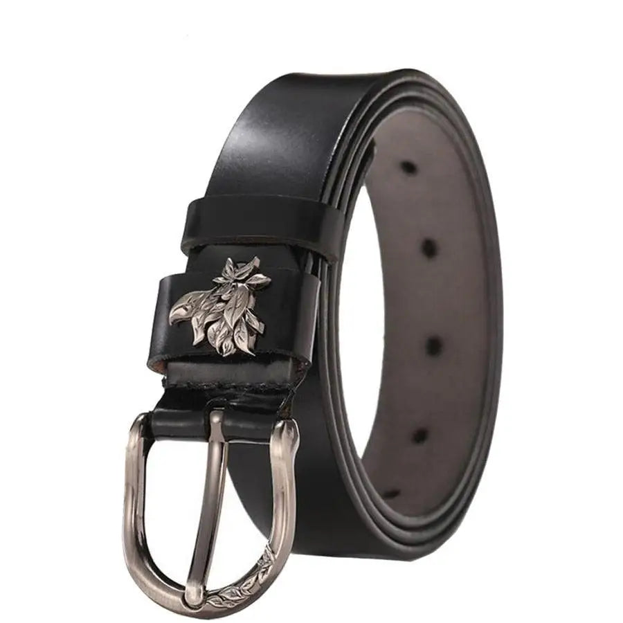Natalia Model Leather Belt with Decorative Silver Floral Buckle for stylish accessories