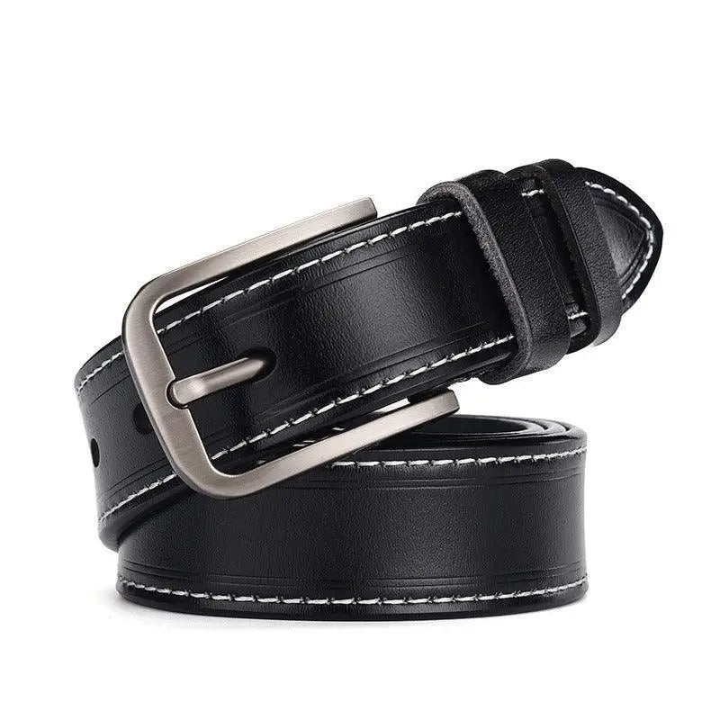 Nestani leather belt for women with black leather finish and silver buckle