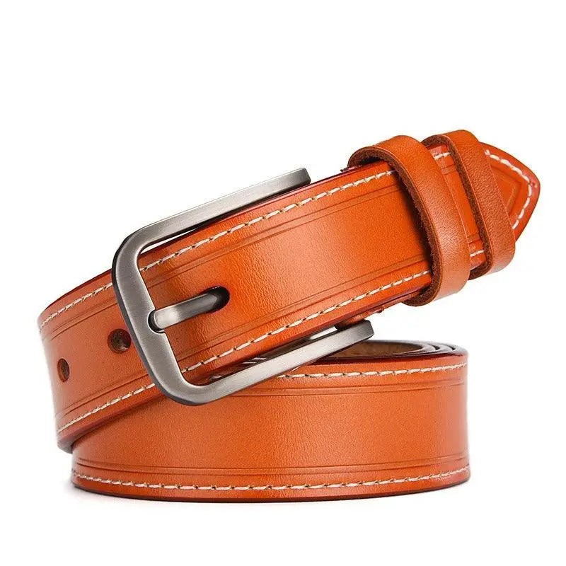 Orange leather belt with silver buckle from Nestani Leather Belt for Women collection