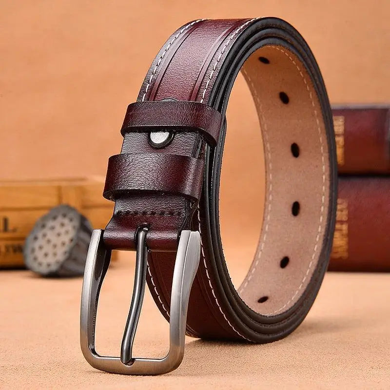 Nestani leather belt for women with silver buckle and black leather finish