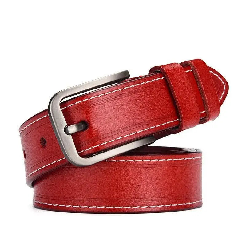 Nestani leather belt for women with silver buckle and black leather finish
